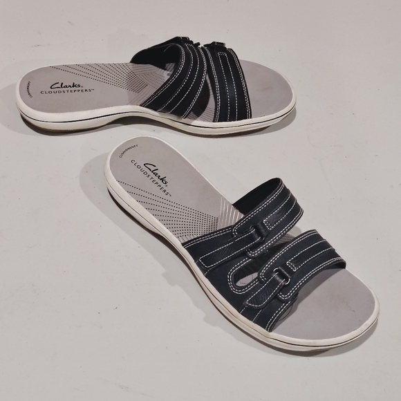 Clarks Cloudstepper Breeze Black and White Slide Sandals Size 11M - Picture 13 of 13